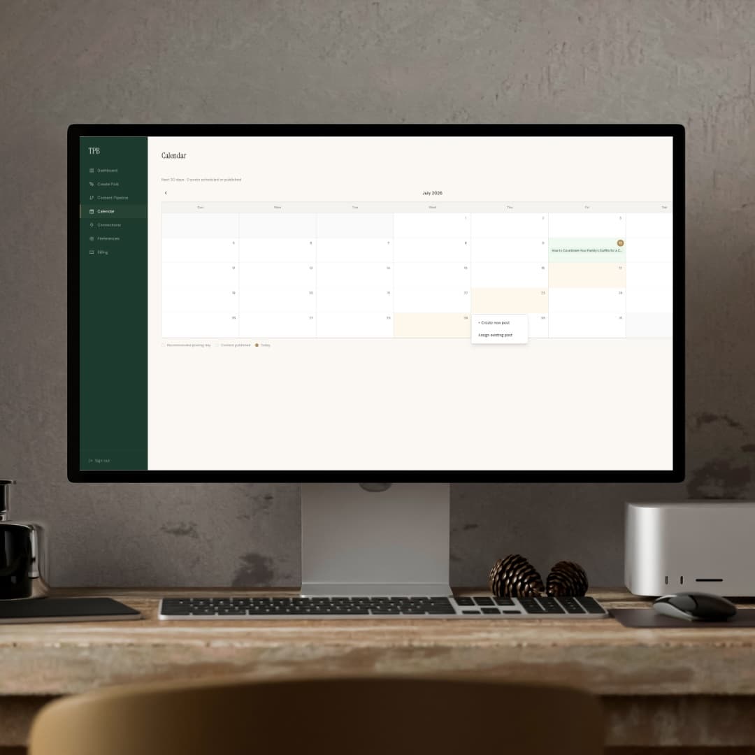 Content calendar dashboard for automated photography blog post scheduling